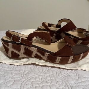Ferragamo patterned suede wedge sandals